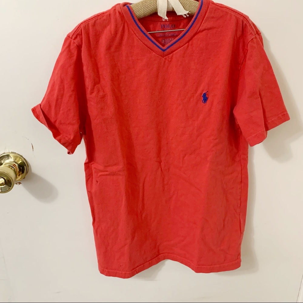 5/$25 Polo by Ralph Lauren kids boys V Neck Red Tee shirt top medium 10-12